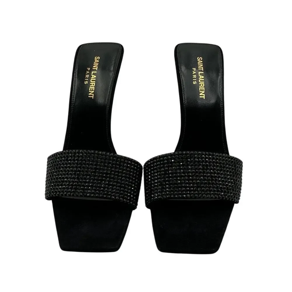 Saint Laurent Embellished Black Lucky Evening Mules Size 38.5 EU / US 8.5 - Picture 2 of 4